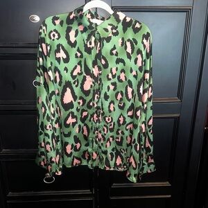 Lg I Love Black and Green Patterned Blouse